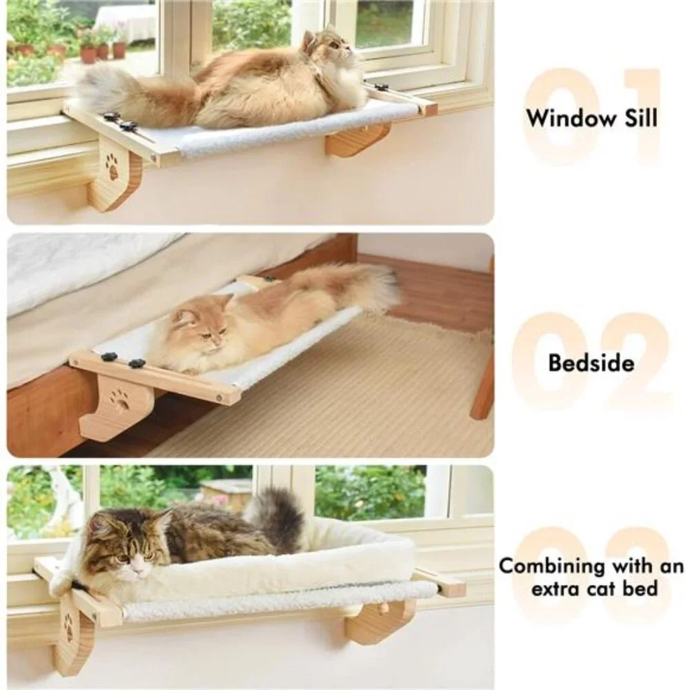 Cat Window Perch Hammock Large Sturdy Wood Metal Frame No Drill Bed Windowsill